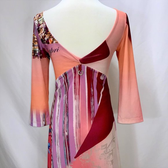 SAVE THE QUEEN Capri Print Jersey Knit 3/4 Sleeve Dress Sz S - Picture 9 of 15